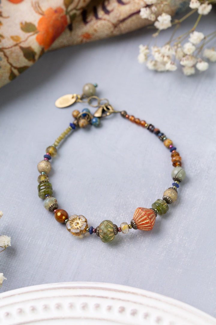 Sacred Heart 7.5-8.5" Czech Glass, Lapis Simple Bracelet