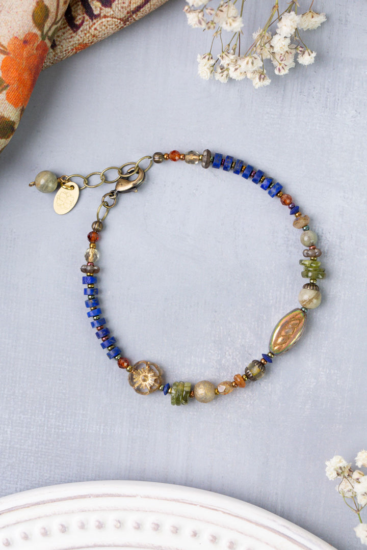 Sacred Heart 7.5-8.5" Czech Glass, Lapis Simple Bracelet