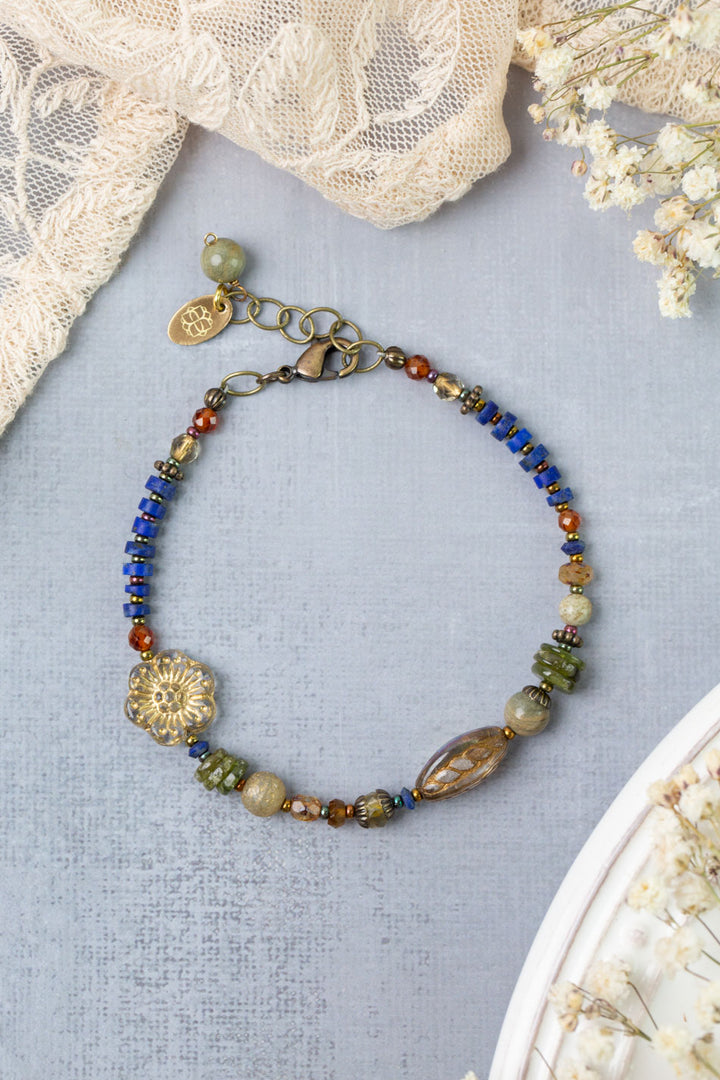 Sacred Heart 7.5-8.5" Czech Glass, Lapis Simple Bracelet