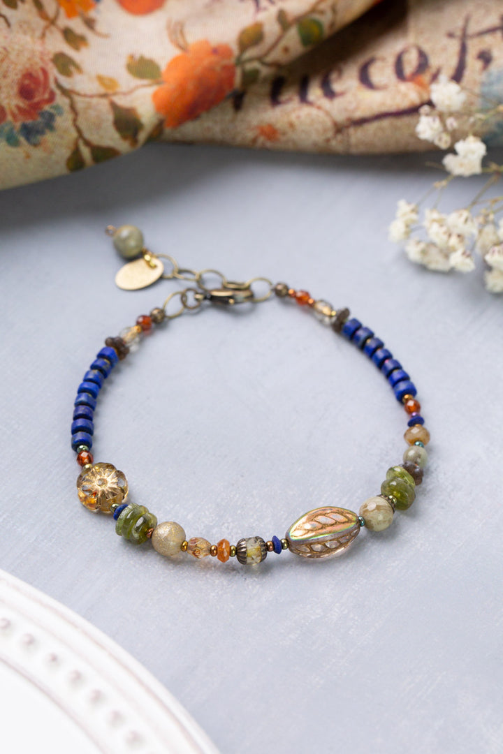 Sacred Heart 7.5-8.5" Czech Glass, Lapis Simple Bracelet