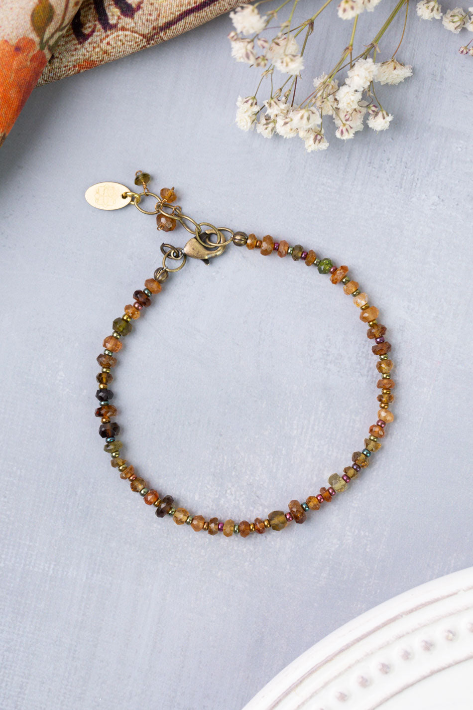 Sacred Heart 7.5-8.5" Hessonite Garnet Simple Bracelet