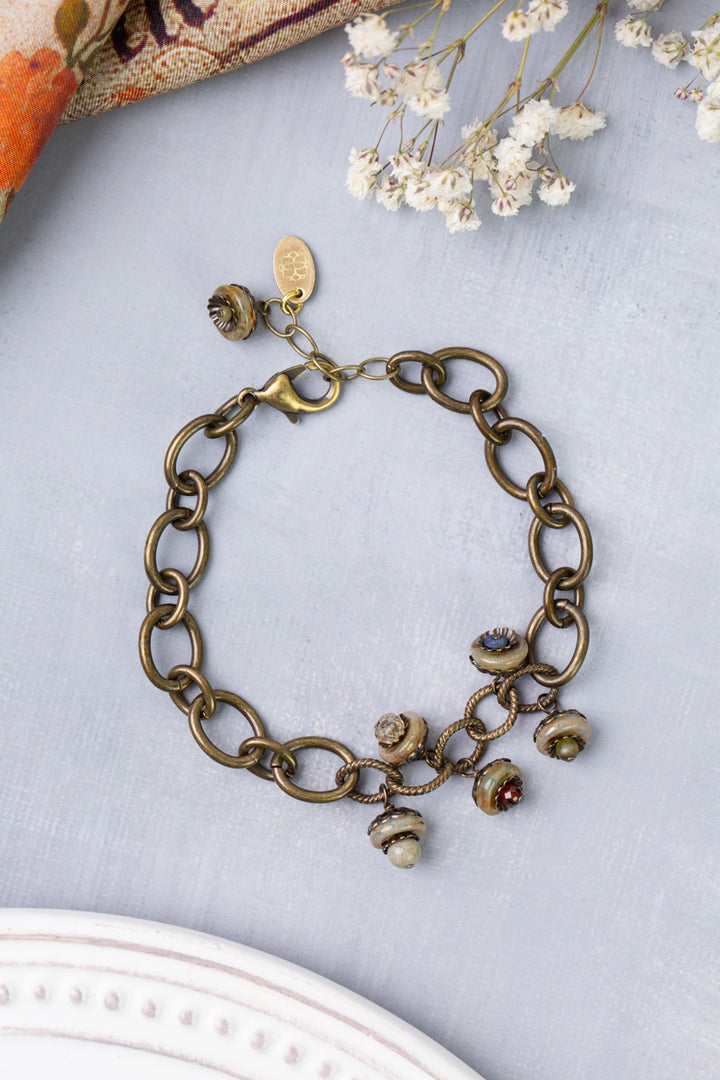 Sacred Heart 7.5-8.5" Antique Brass Chain With Czech Glass Simple Bracelet