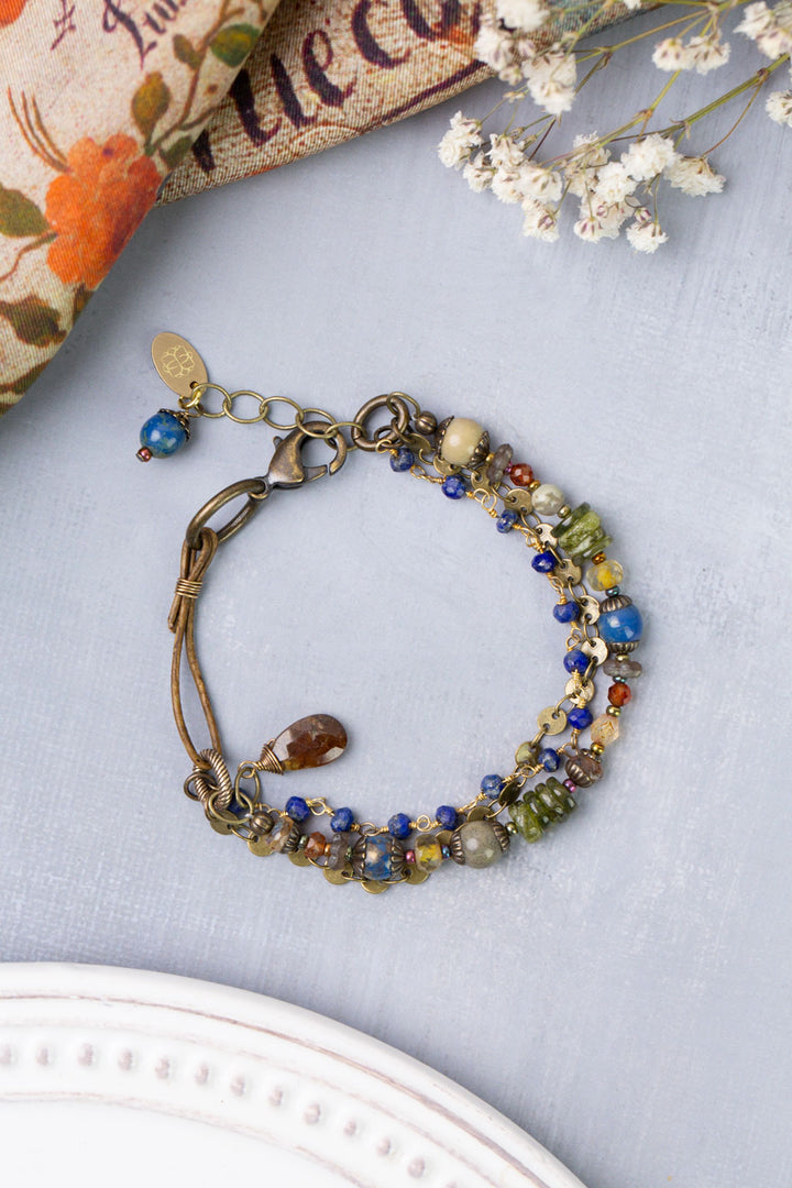 Sacred Heart 7.5-8.5" Lapis, Czech Glass, Hessonite Garnet Multistrand Bracelet