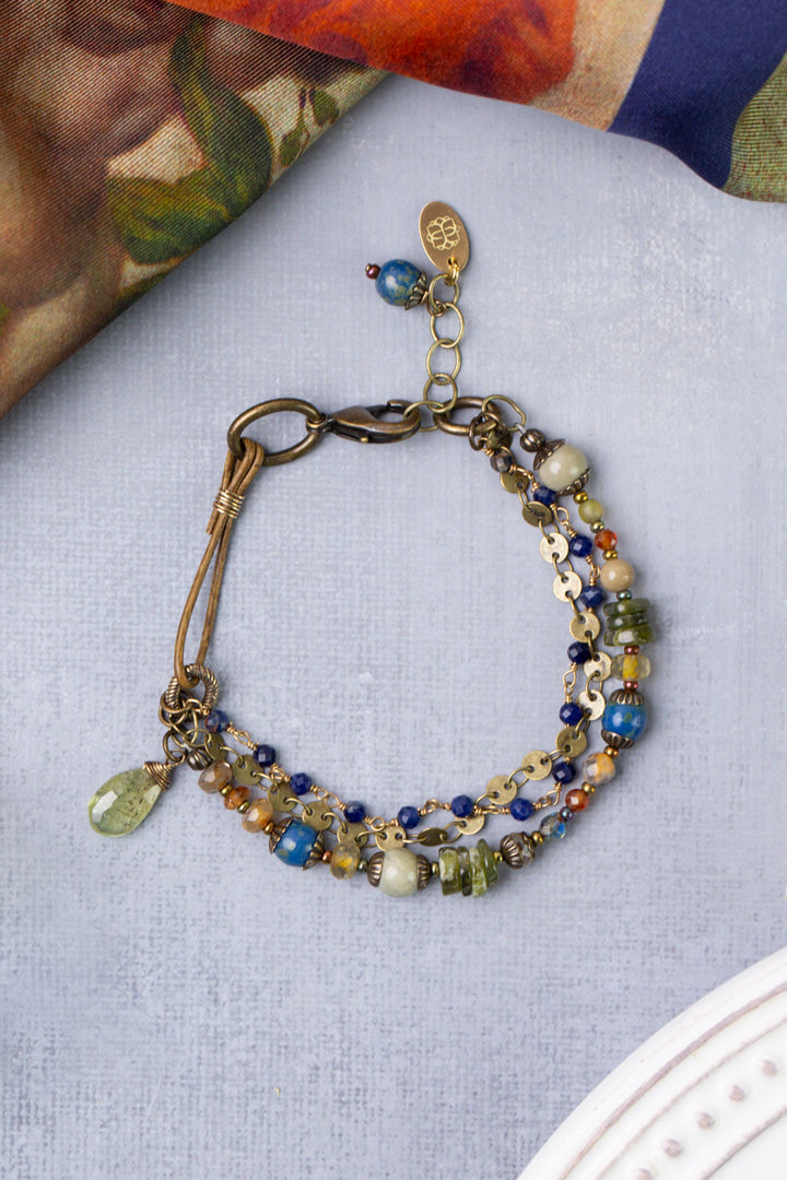 Sacred Heart 7.5-8.5" Lapis, Czech Glass, Hessonite Garnet Multistrand Bracelet