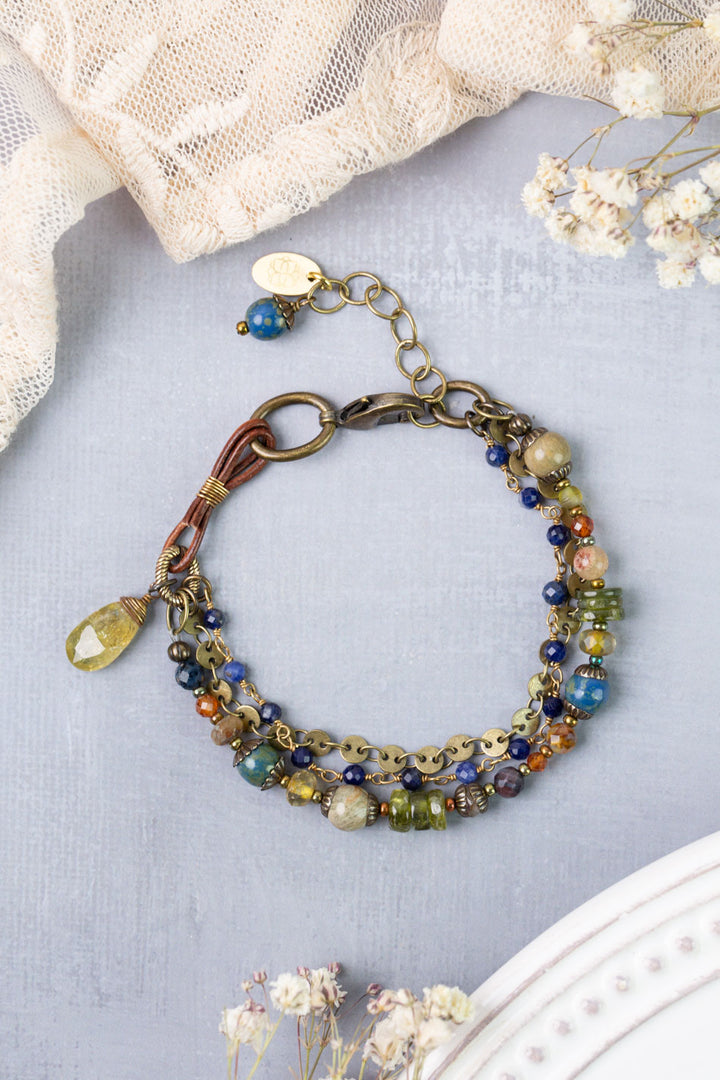 Sacred Heart 7.5-8.5" Lapis, Czech Glass, Hessonite Garnet Multistrand Bracelet