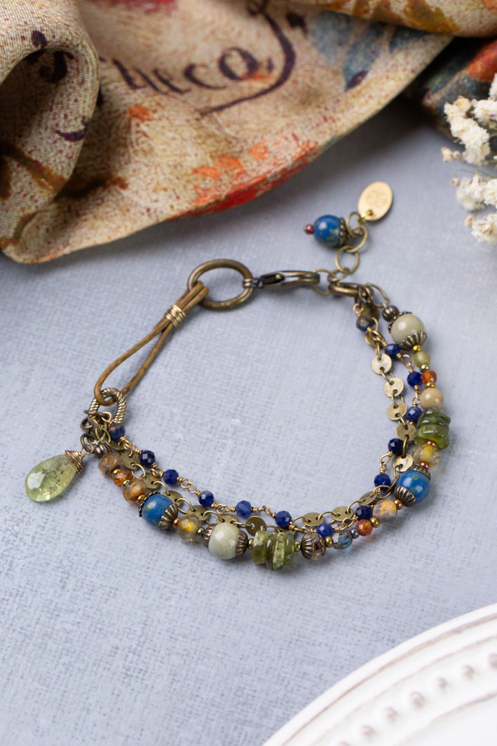 Sacred Heart 7.5-8.5" Lapis, Czech Glass, Hessonite Garnet Multistrand Bracelet
