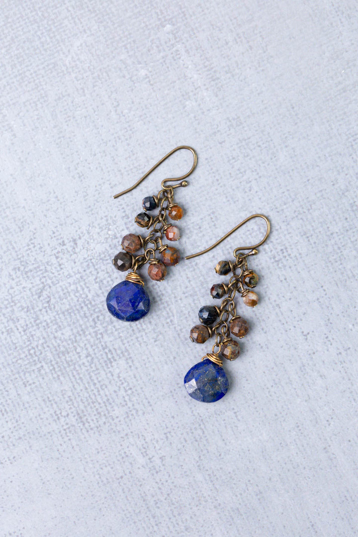 Sacred Heart Lapis, Pietersite Dangle Earrings
