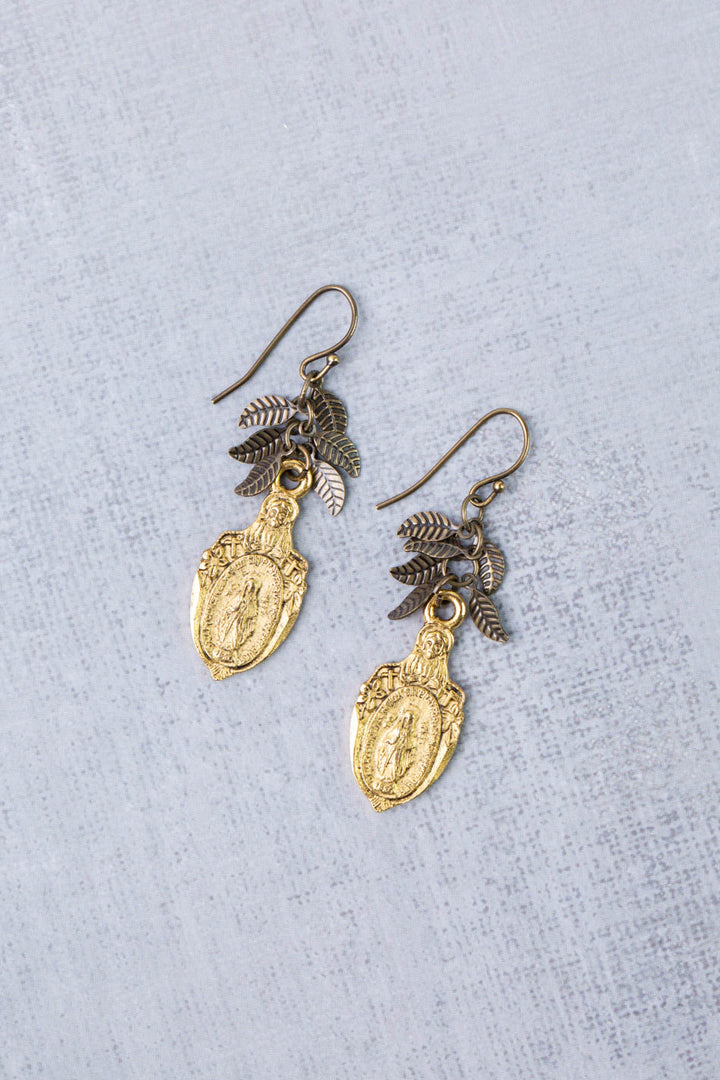 Sacred Heart Brass Pendant Dangle Earrings