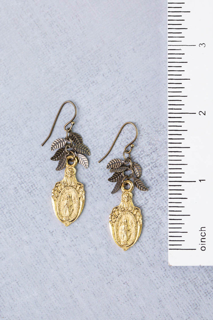Sacred Heart Brass Pendant Dangle Earrings