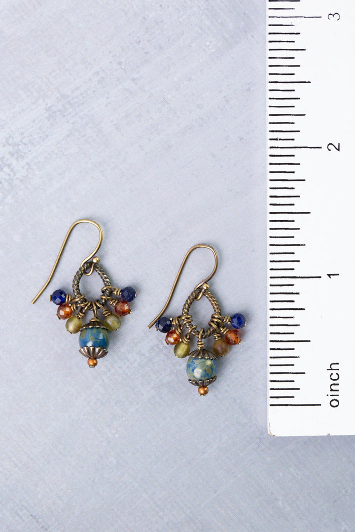 Sacred Heart Czech Glass, Lapis, Carnelian Cluster Earrings