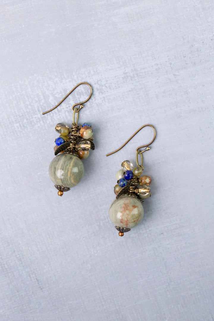 Sacred Heart Czech Glass, Lapis, Jasper Cluster Earrings