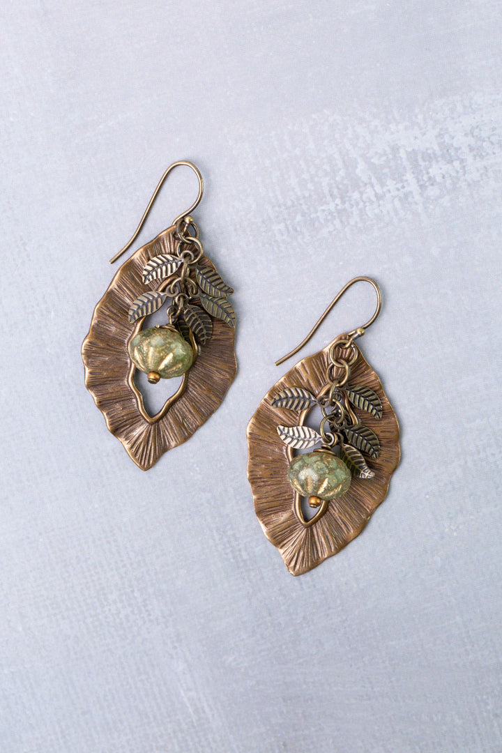 Sacred Heart Czech Glass, Leaf Statement Earrings