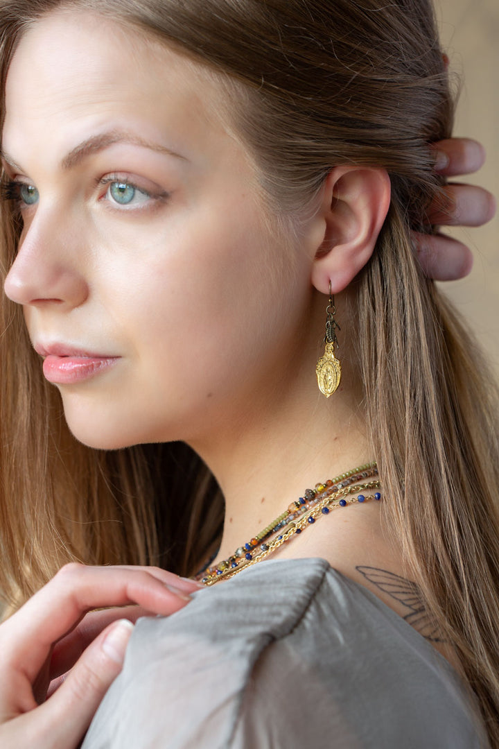 Sacred Heart Brass Pendant Dangle Earrings