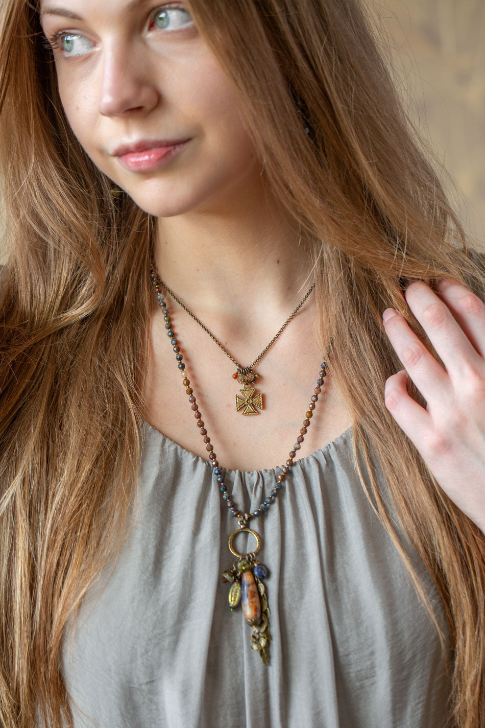 Sacred Heart 22.5-24.5" Lapis, Czech Glass Statement Necklace