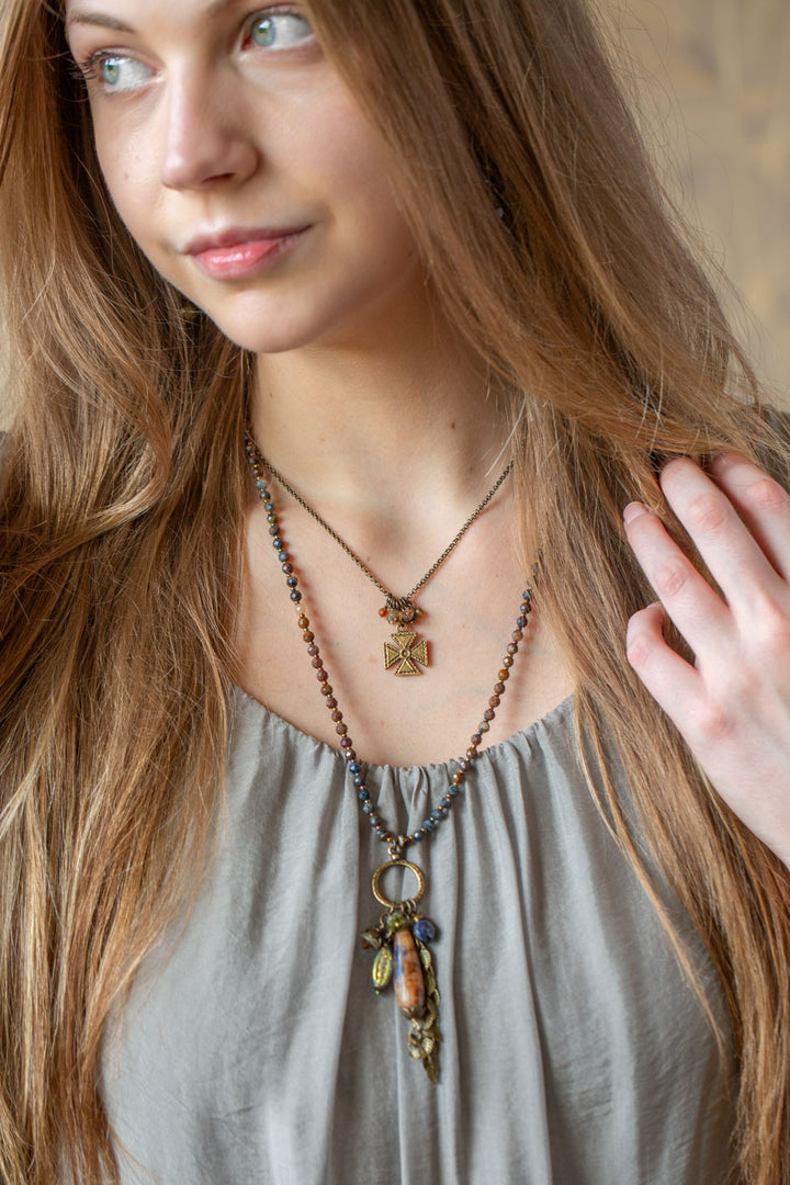 Sacred Heart 22.5-24.5" Lapis, Czech Glass Statement Necklace