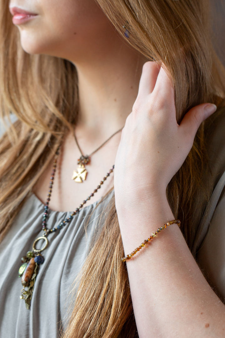 Sacred Heart 7.5-8.5" Hessonite Garnet Simple Bracelet