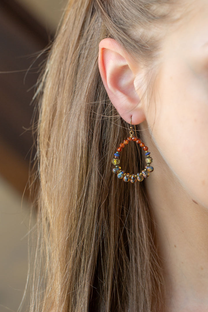 Sacred Heart Czech Glass, Lapis Hoop Earrings