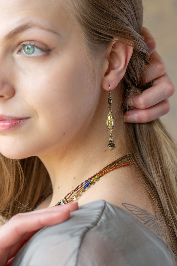 Sacred Heart Czech Glass Herringbone Earrings