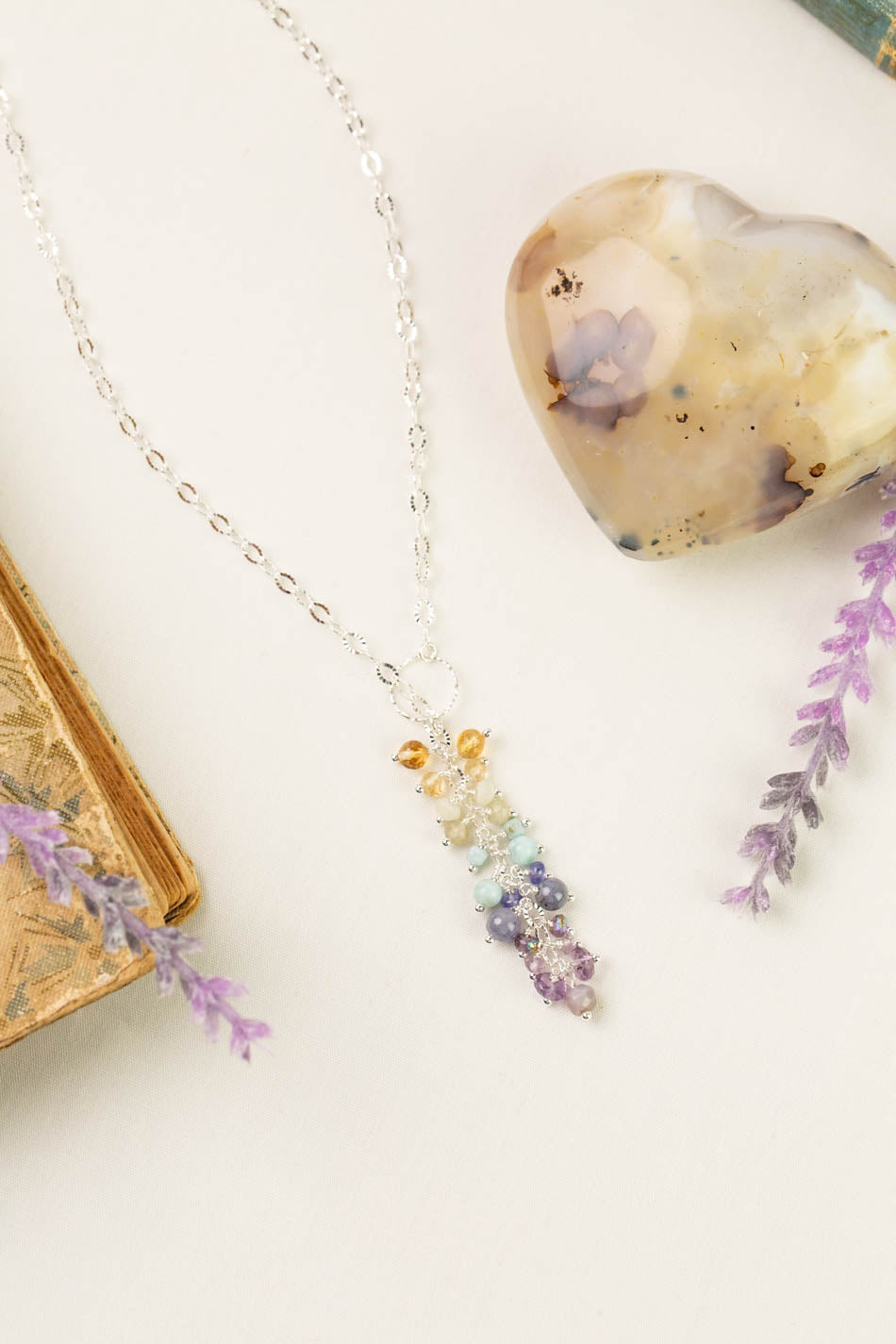 Sanctuary 15.5-17.5" Citrine, Amethyst, Larimar Cluster Necklace