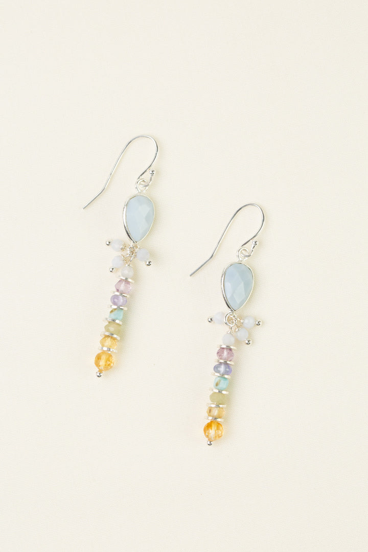 Sanctuary Citrine, Amethyst, Green Cats Eye With Blue Opal Statement Earrings