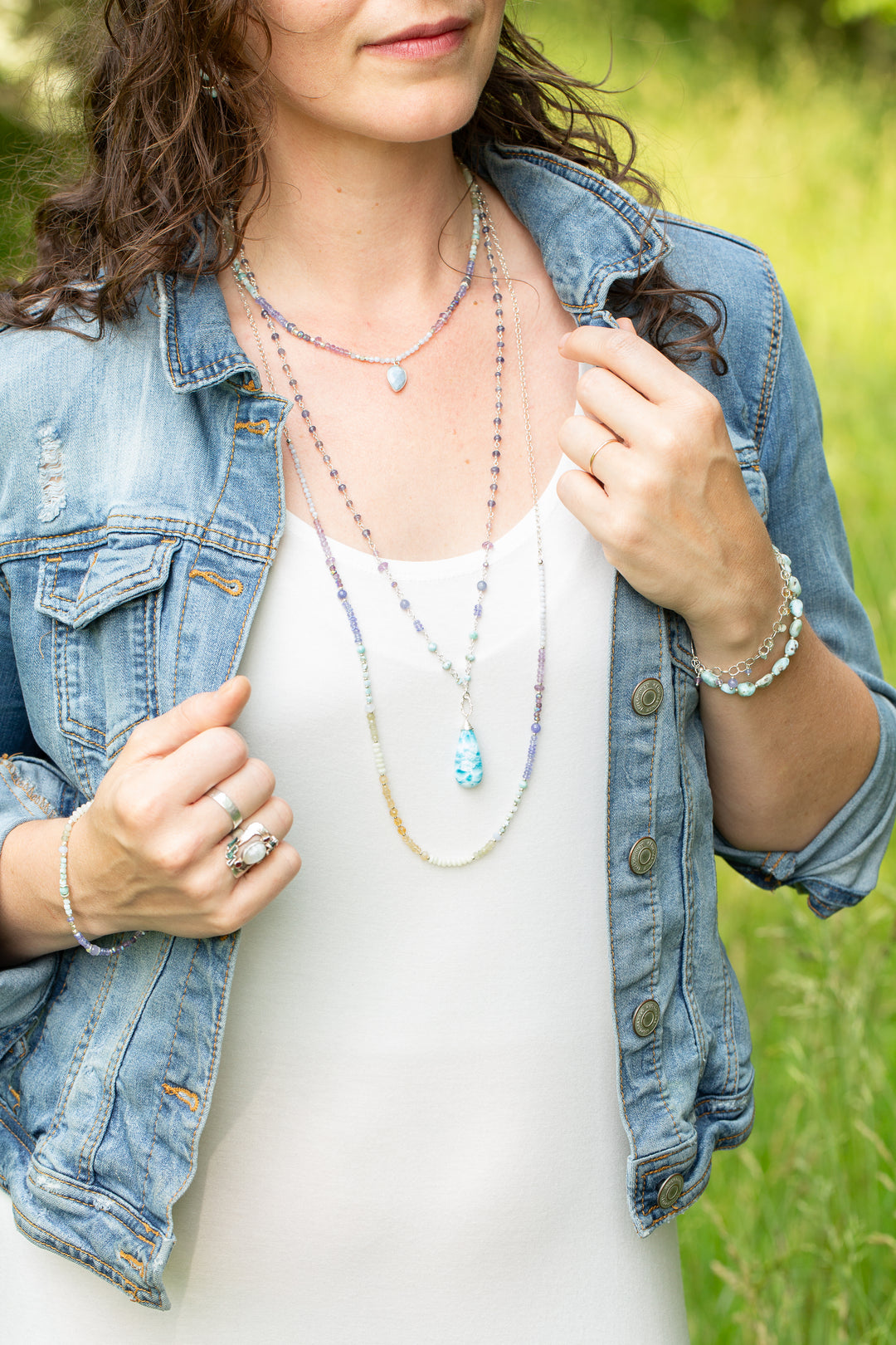 Sanctuary 33-35" Larimar, Amethyst, Blue Opal Simple Necklace