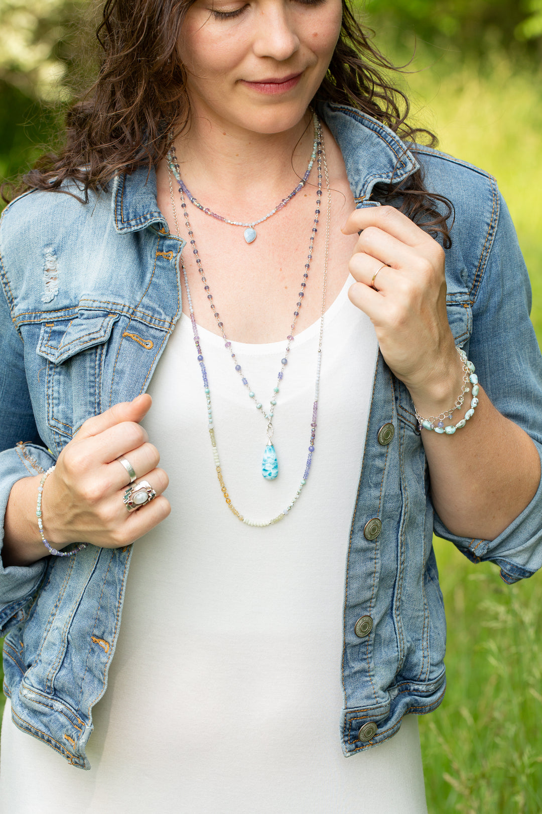 Sanctuary 26-28" Larimar, Green Amethyst, Iolite Simple Necklace