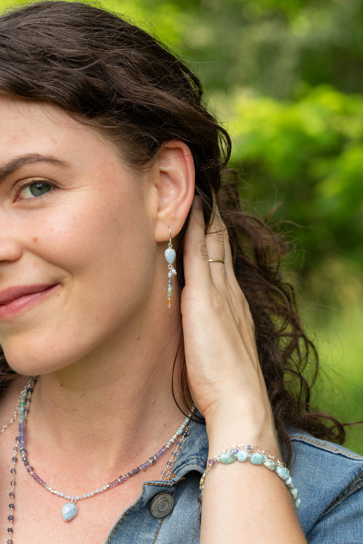 Sanctuary Citrine, Amethyst, Green Cats Eye With Blue Opal Statement Earrings