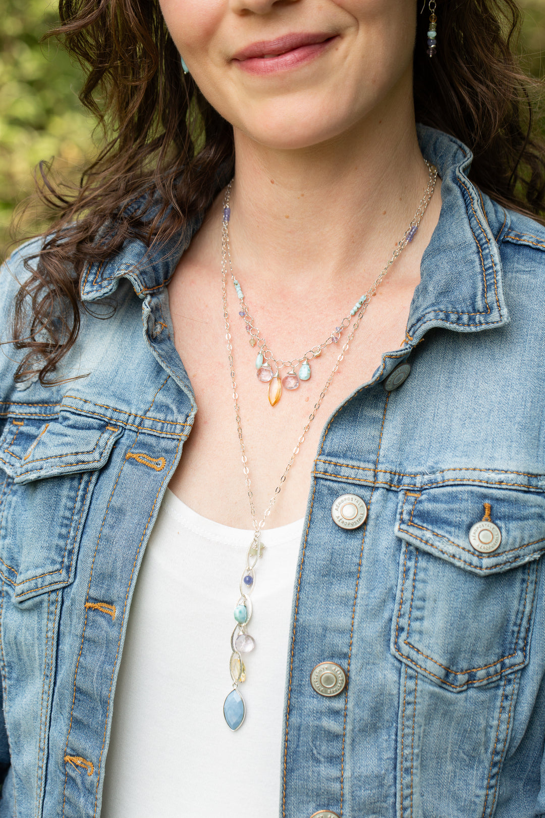 Sanctuary 21-23" Blue Opal Bezel, Amethyst, Larimar Cluster Necklace