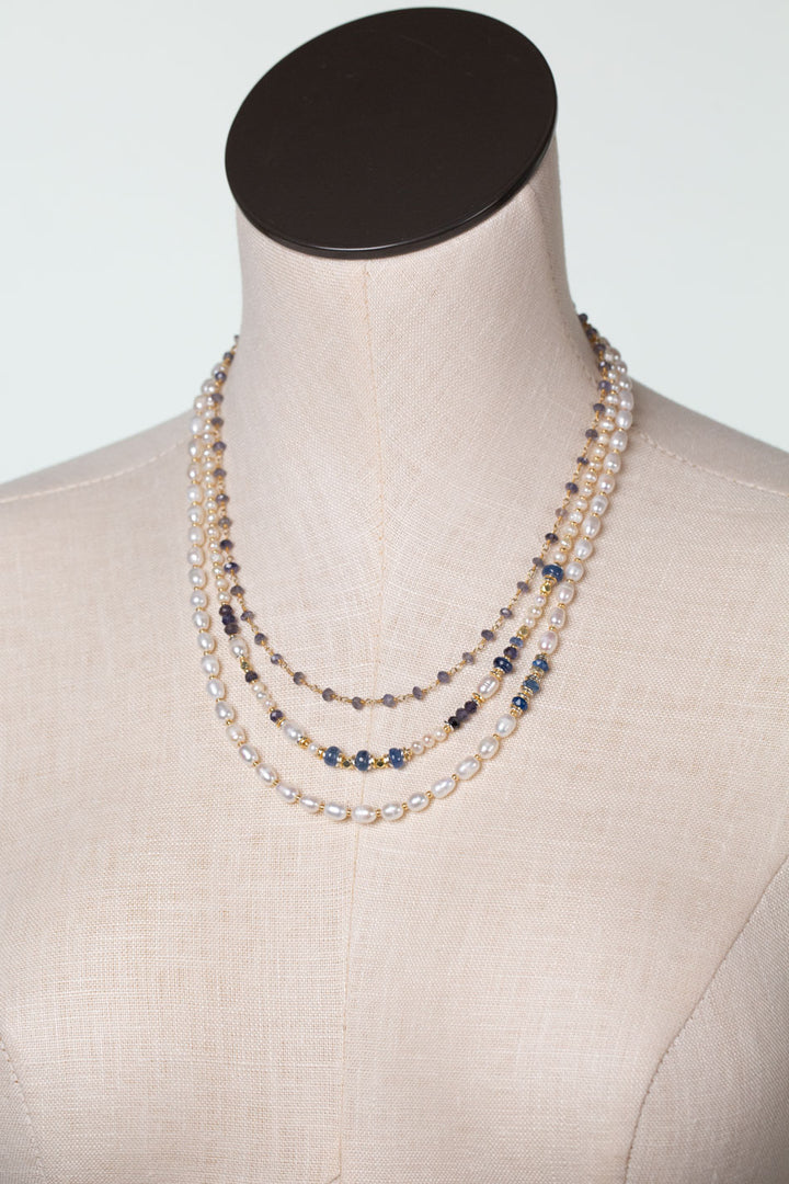 Seaside 17-19" Fresh Water Pearl, Kyanite, Iolite Multistrand Necklace