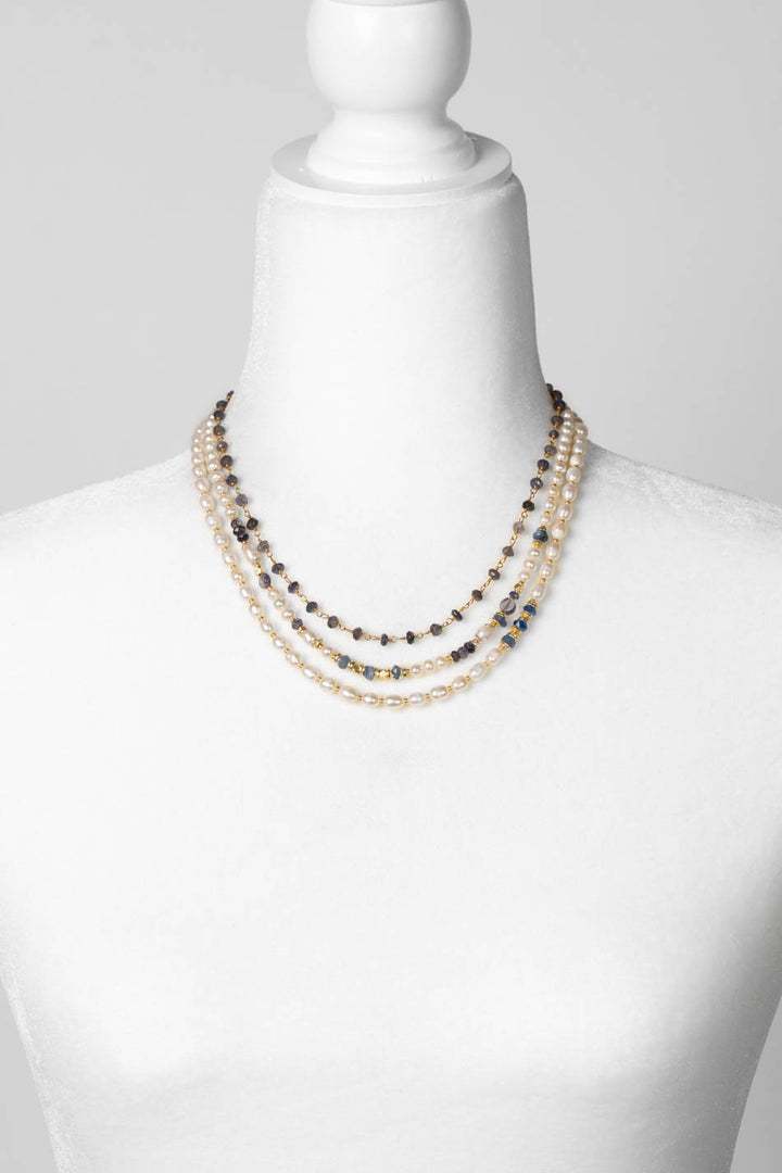 Seaside 17-19" Fresh Water Pearl, Kyanite, Iolite Multistrand Necklace
