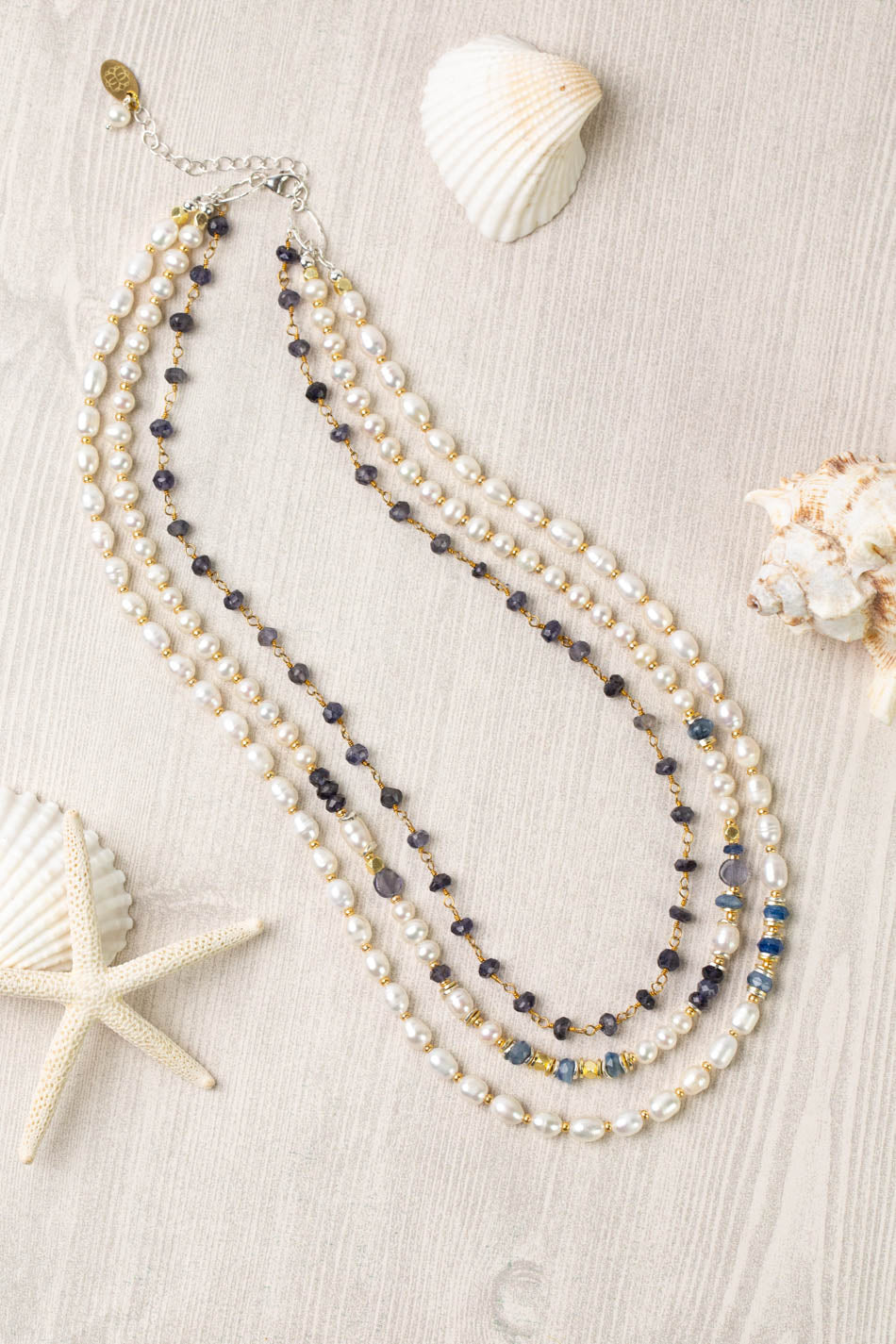 Seaside 17-19" Fresh Water Pearl, Kyanite, Iolite Multistrand Necklace