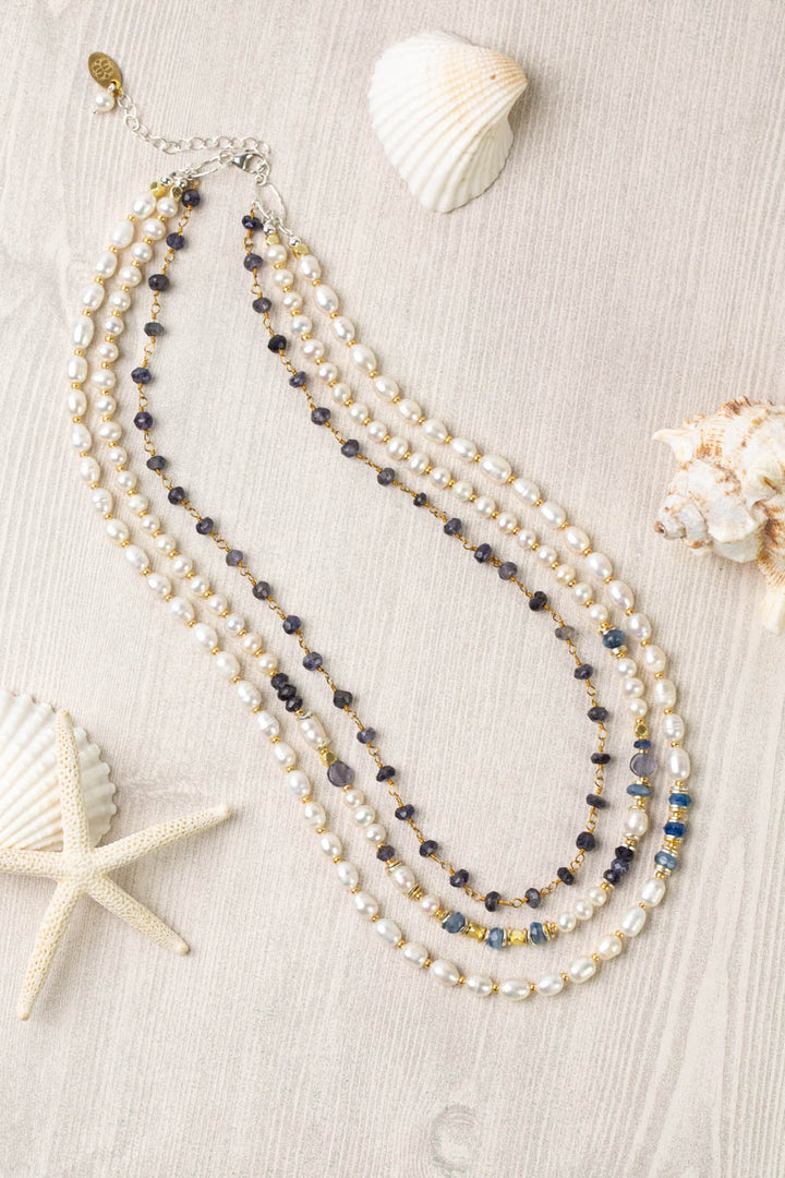 Seaside 17-19" Fresh Water Pearl, Kyanite, Iolite Multistrand Necklace