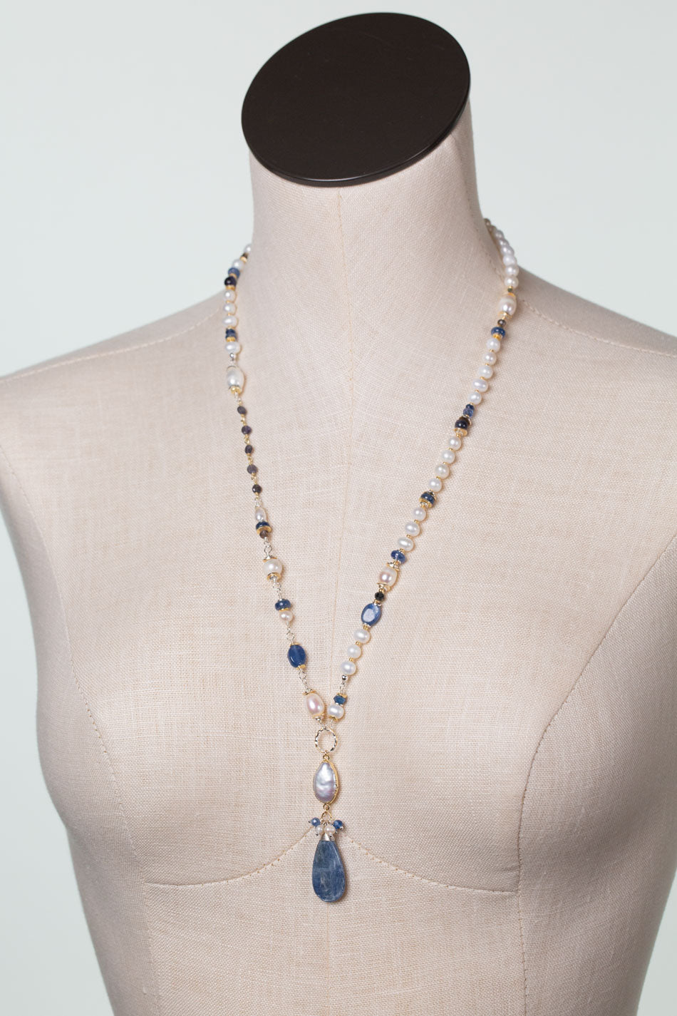 Seaside 23.5-25.5" Freshwater Pearl, Kyanite, Iolite Collage Focal Necklace