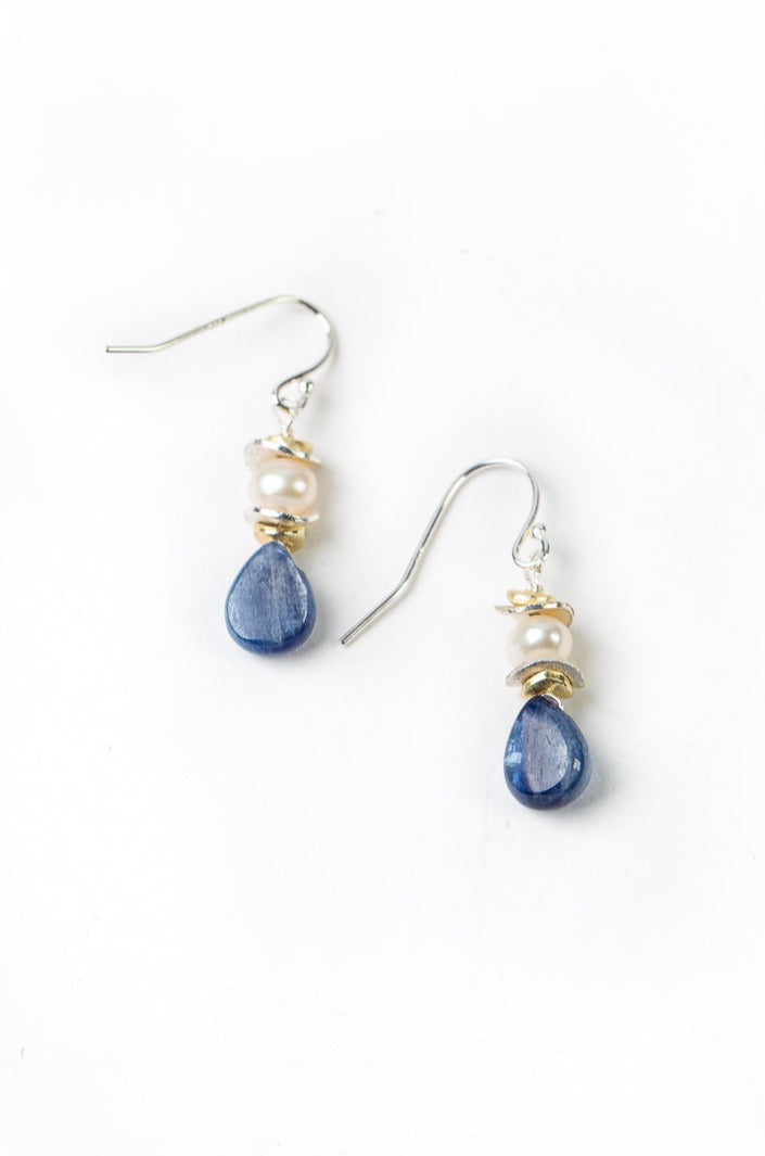 Seaside Kyanite Pearl Dangle Earrings