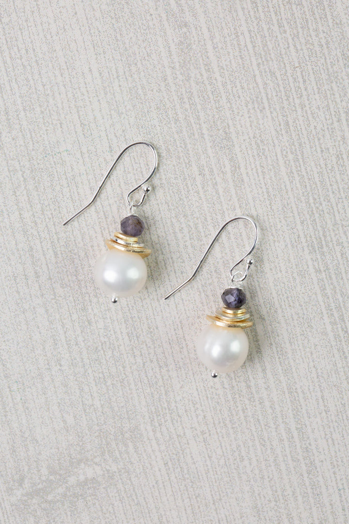 Seaside Simple Pearl, Iolite Dangle Earrings