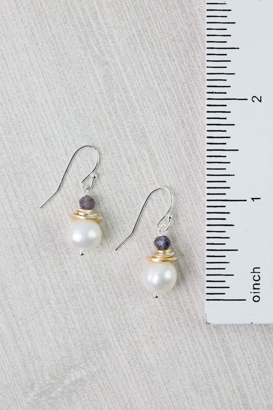 Seaside Simple Pearl, Iolite Dangle Earrings
