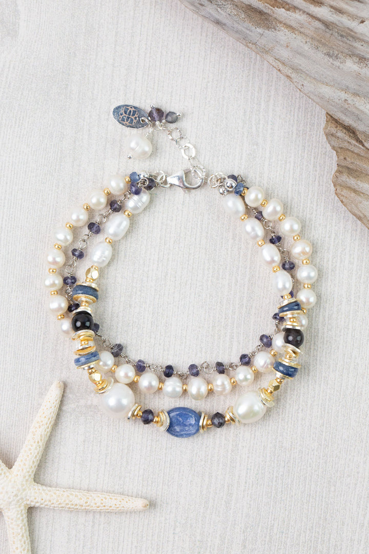 Seaside 7.5-8.5" Freshwater Pearl, Kyanite, Iolite Multistrand Bracelet