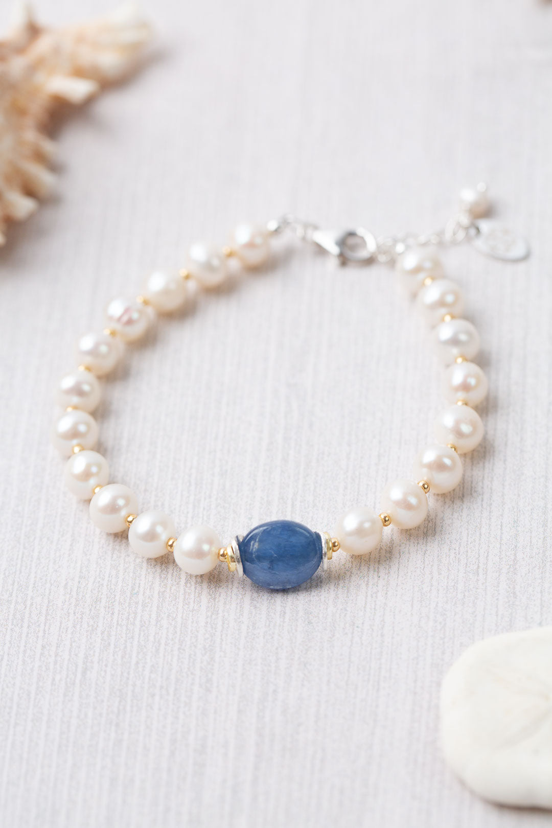 Seaside 7.5-8.5" Fresh Water Pearl, Kyanite Simple Bracelet