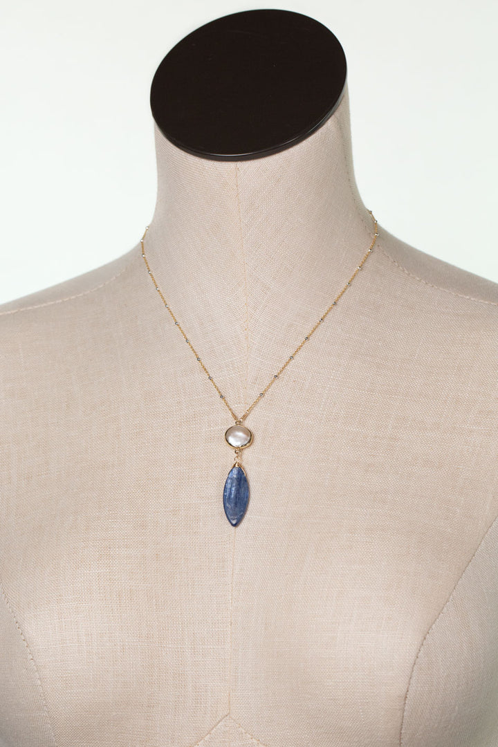 Seaside 16-18" Freshwater Pearl, Kyanite Drop Focal Necklace