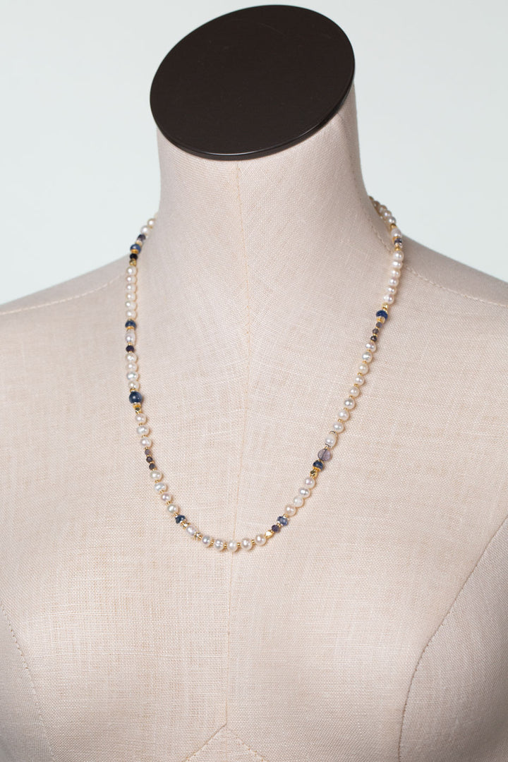 Seaside 21-22" Freshwater Pearl, Kyanite, Iolite Collage Necklace