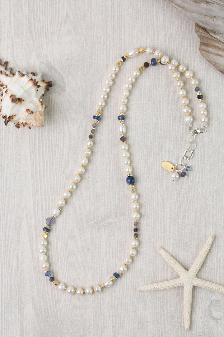 Seaside 21-22" Freshwater Pearl, Kyanite, Iolite Collage Necklace