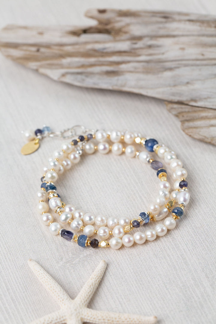 Seaside 21-22" Freshwater Pearl, Kyanite, Iolite Collage Necklace