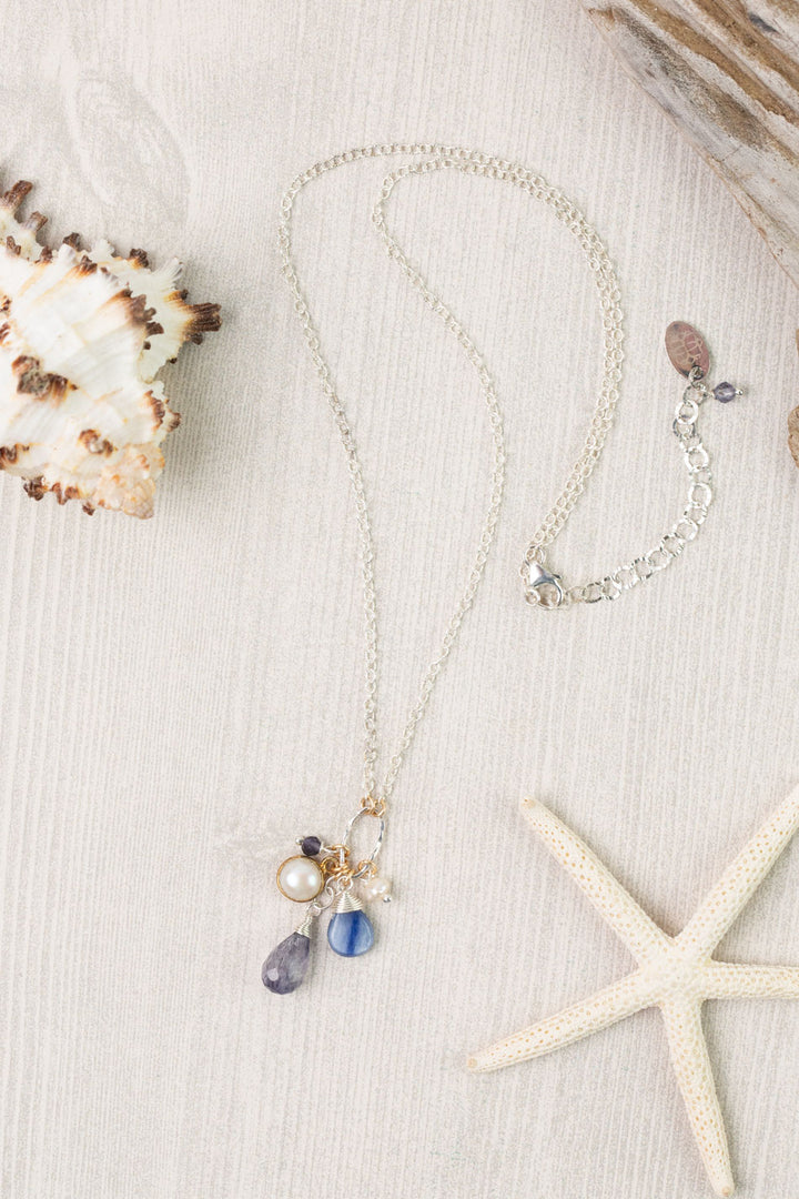 Seaside 17-19" Iolite, Freshwater Pearl, Kyanite Cluster Necklace