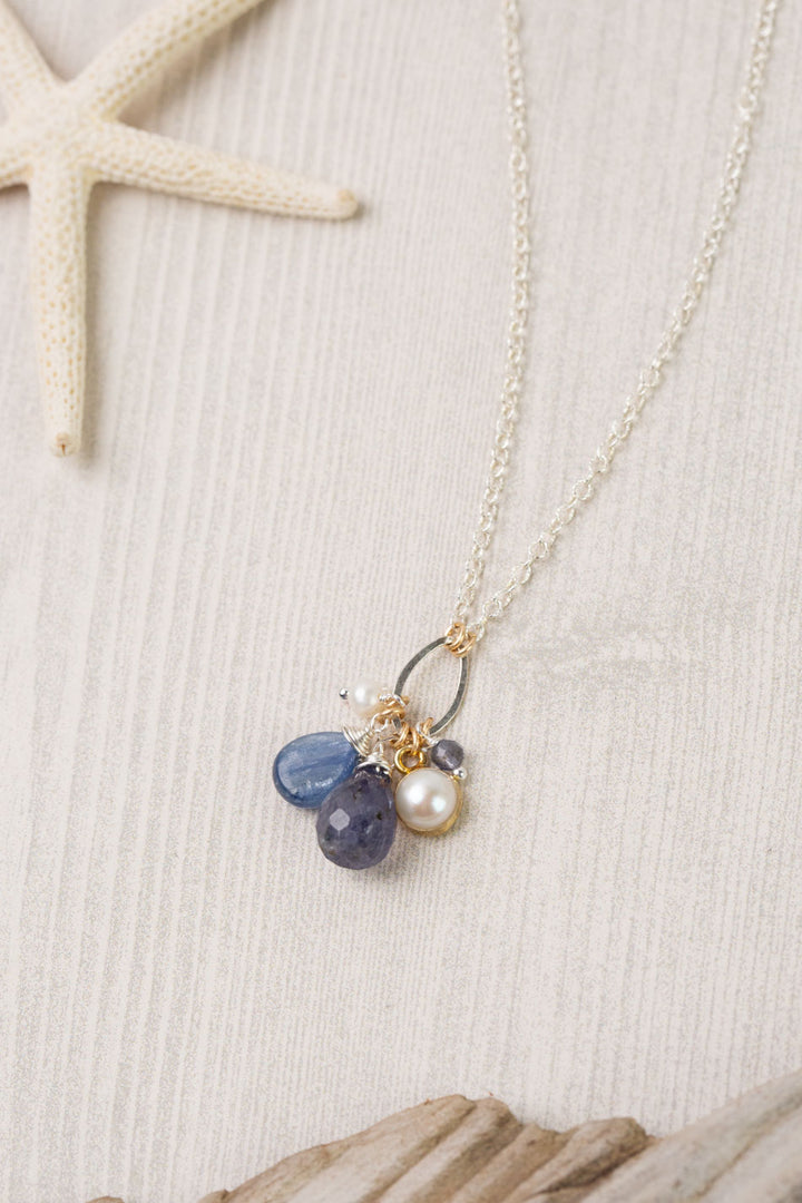 Seaside 17-19" Iolite, Freshwater Pearl, Kyanite Cluster Necklace