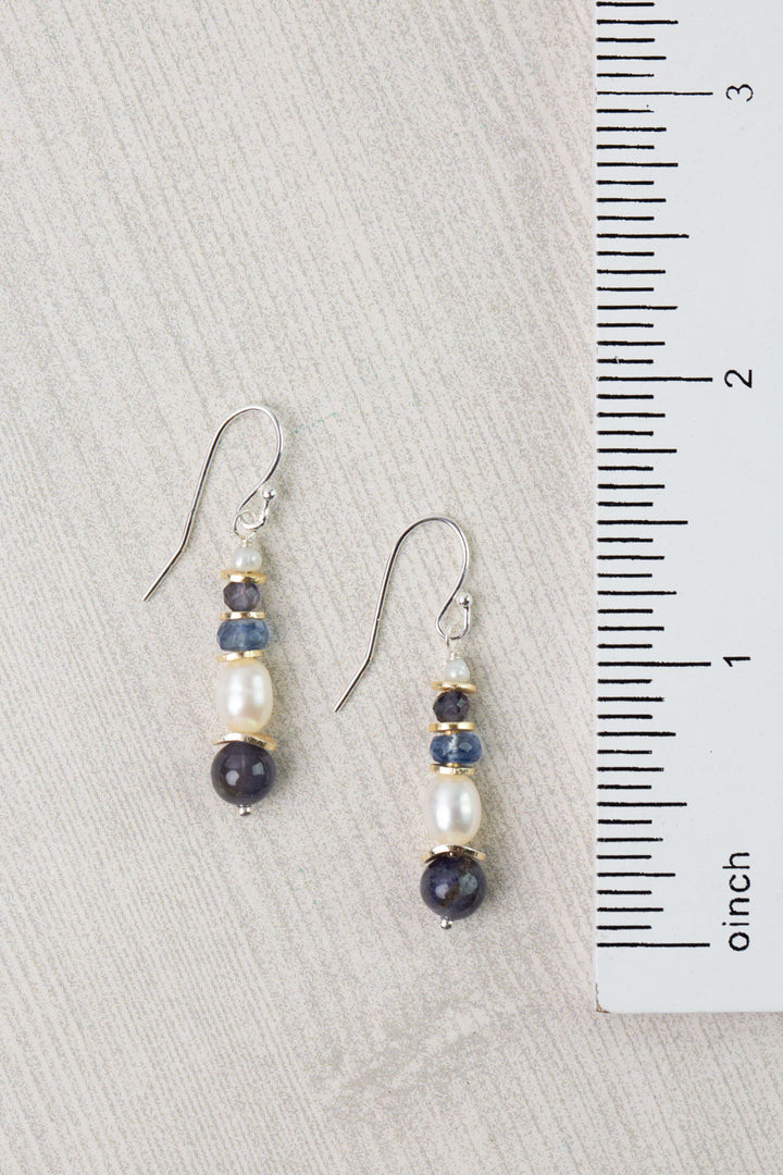 Seaside Kyanite, Pearl with Iolite Dangle Earrings