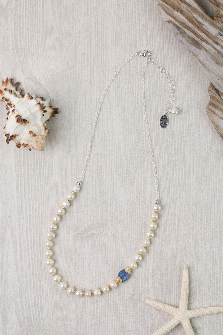Seaside 16.5-18.5" Pearl with Kyanite Cluster Necklace