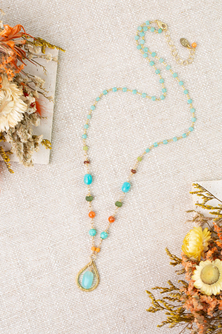 Secret Garden 23-25" Calcite, Amazonite, Hessonite Garnet Collage Necklace