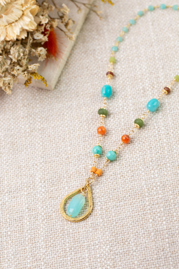 Secret Garden 23-25" Calcite, Amazonite, Hessonite Garnet Collage Necklace