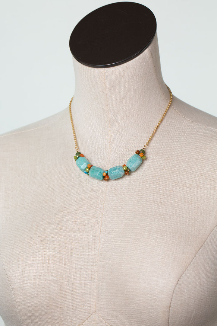 Secret Garden 15.5-17.5" Calcite, Amazonite, Czech Glass Simple Necklace