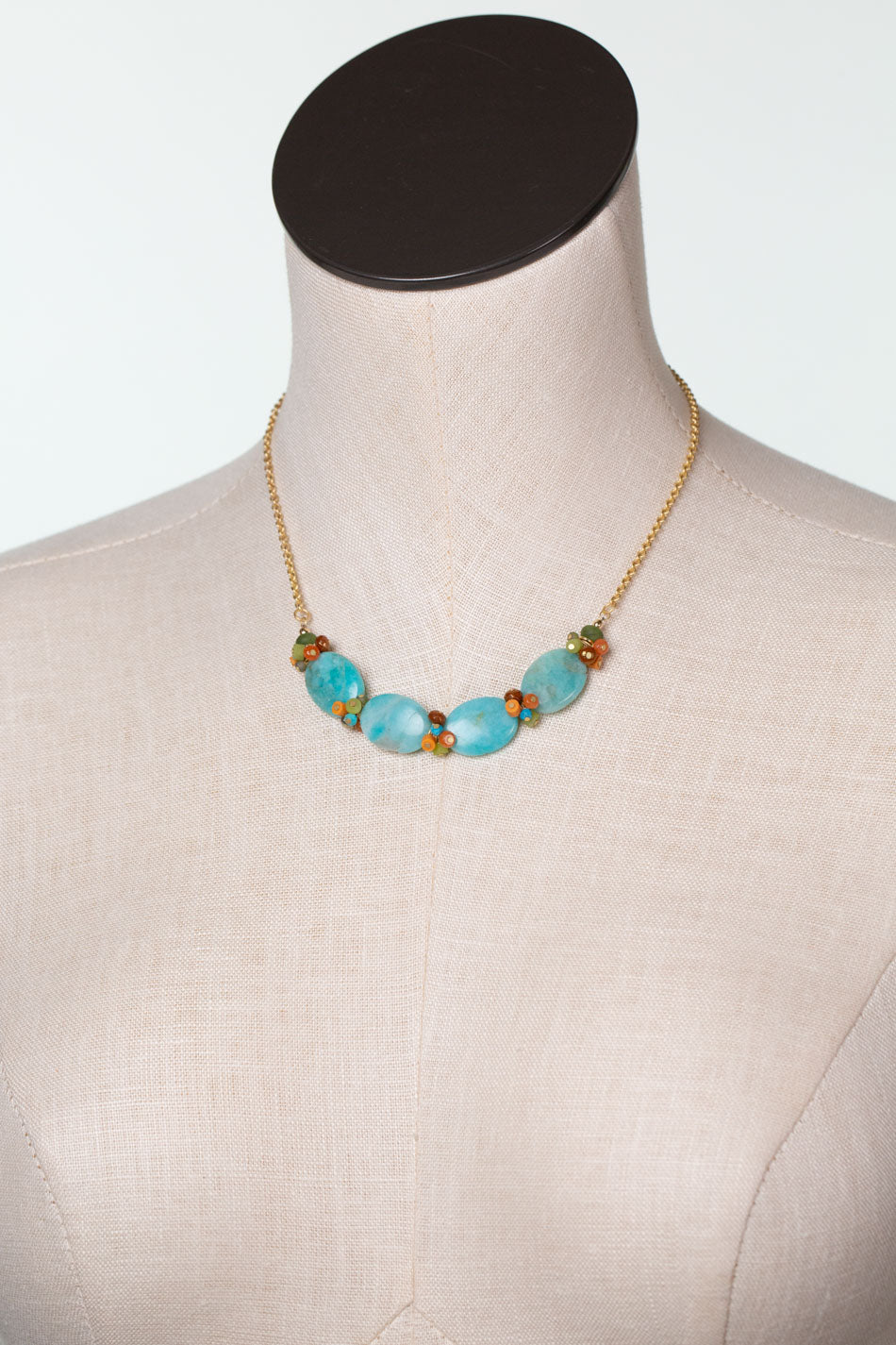 Secret Garden 15.5-17.5" Calcite, Amazonite, Czech Glass Simple Necklace